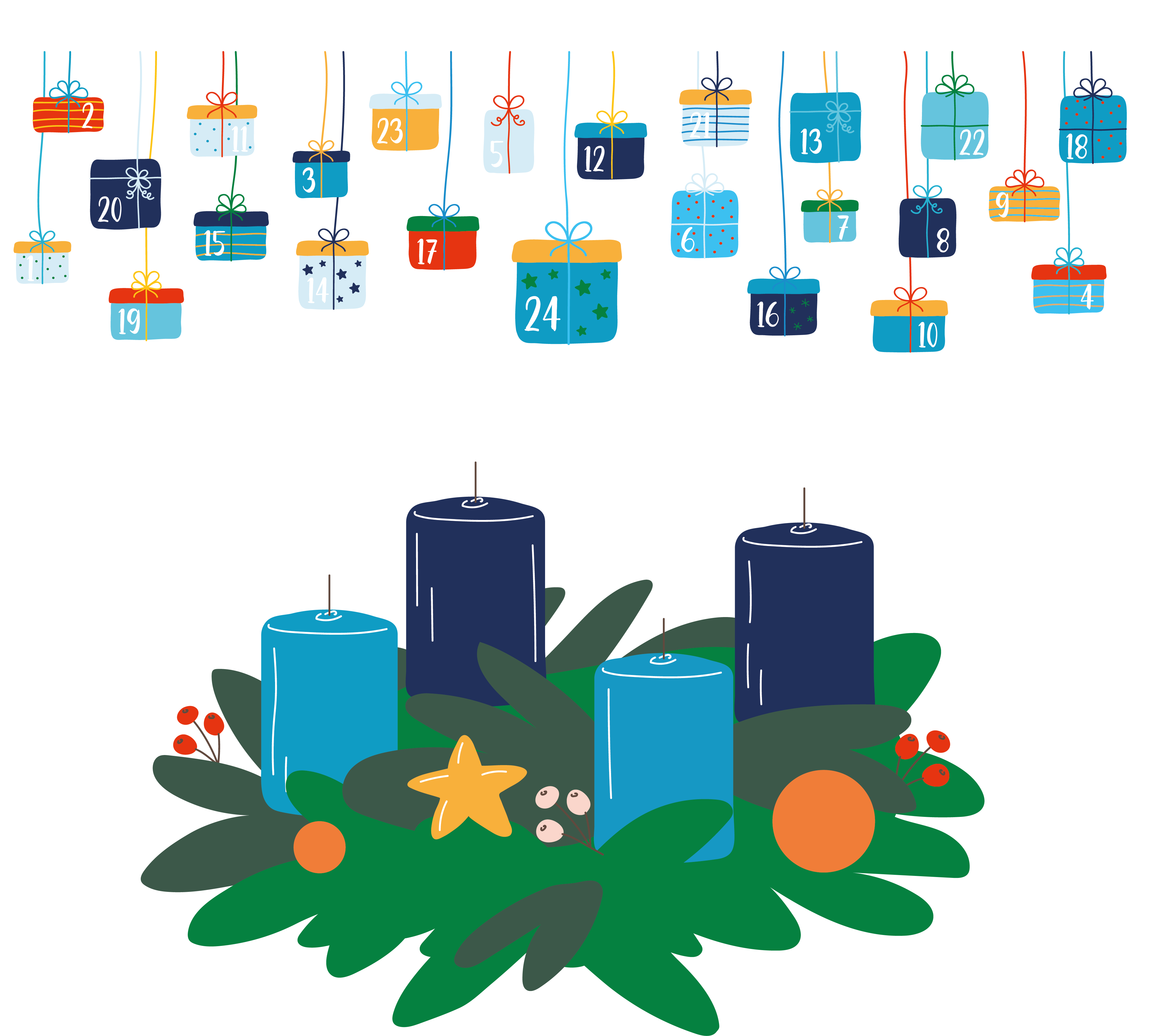 Das oberste Stockwerk eines Adventskalender Wimmelbilds